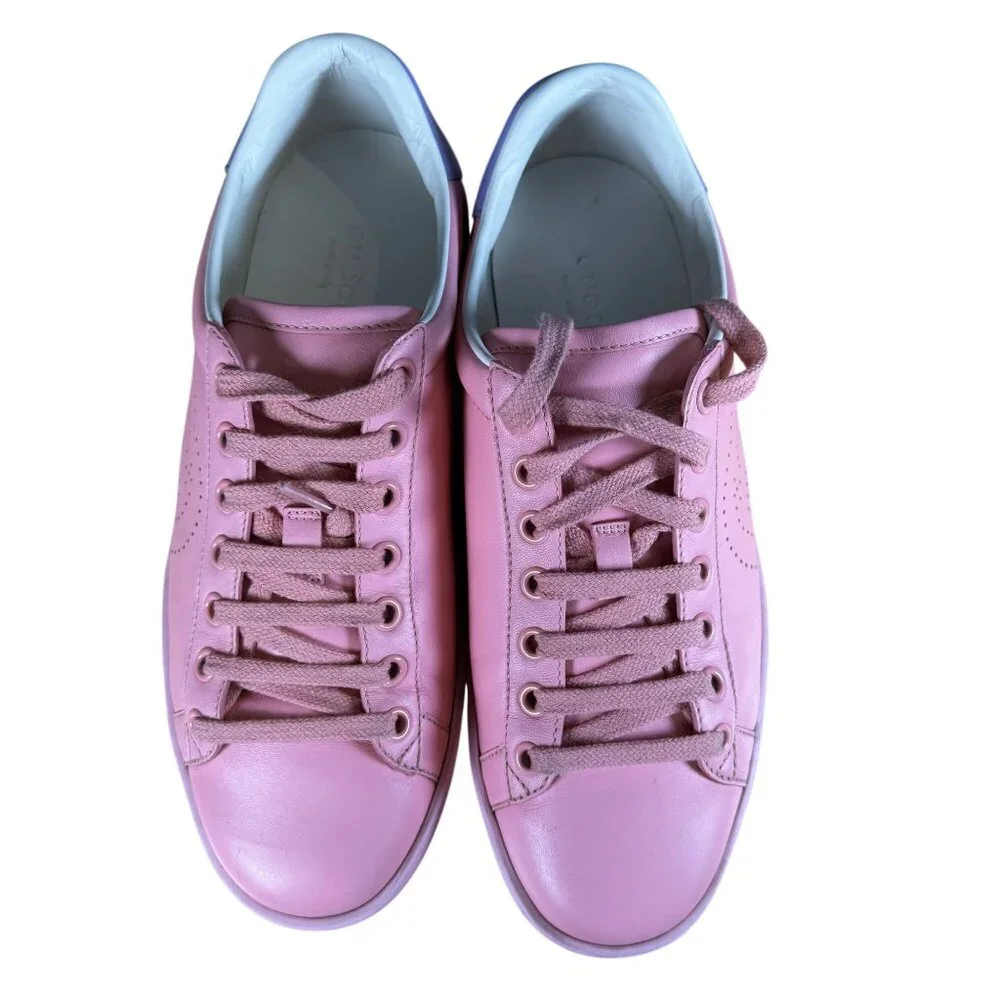 Gucci Ace Interlocking GG Perforated Sneaker Rose Pink Size 37 - Picture 5 of 12